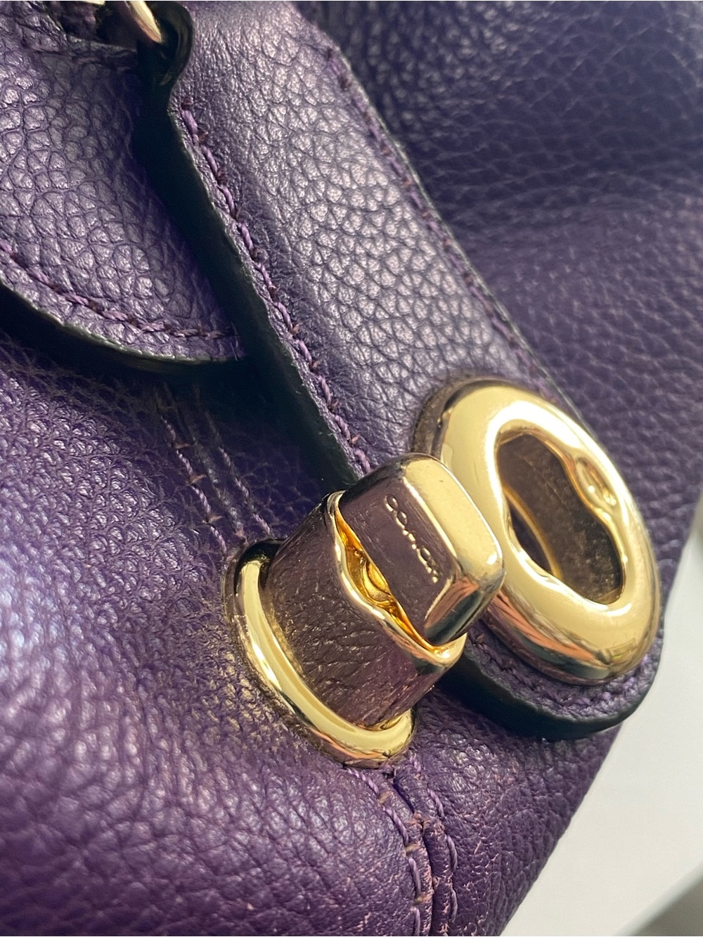Coach Deep Purple Leather Shoulder Bag with Embossed Carriage - Picture 6 of 16